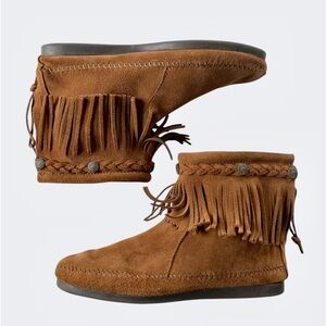 Fringe Suede Ankle Boots - Brown